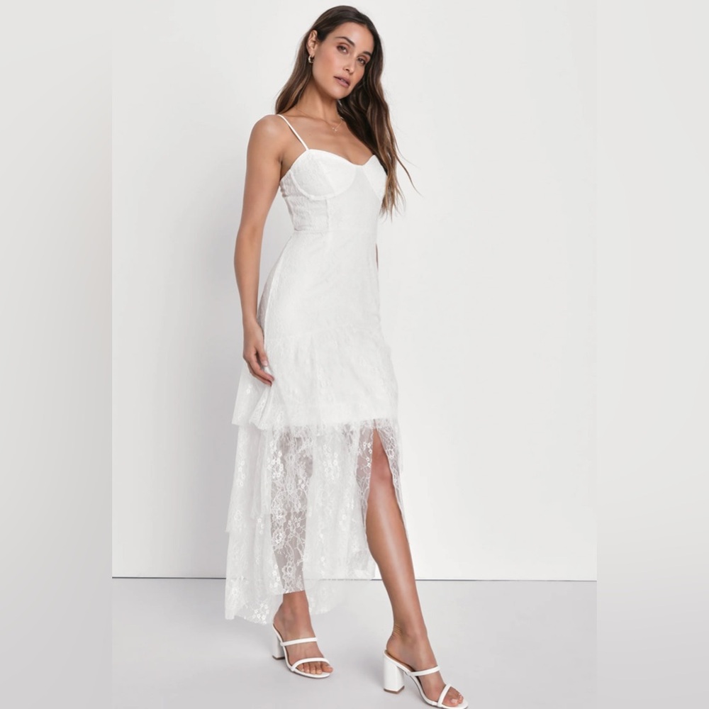 Lulus - White Lace Bustier High-Low Maxi Dress - NWT -  Size L